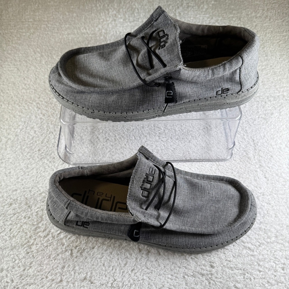 Hey Dude Wally L Stretch Men 11 Steel Grey NEW NWOT Slip On Loafers Slides